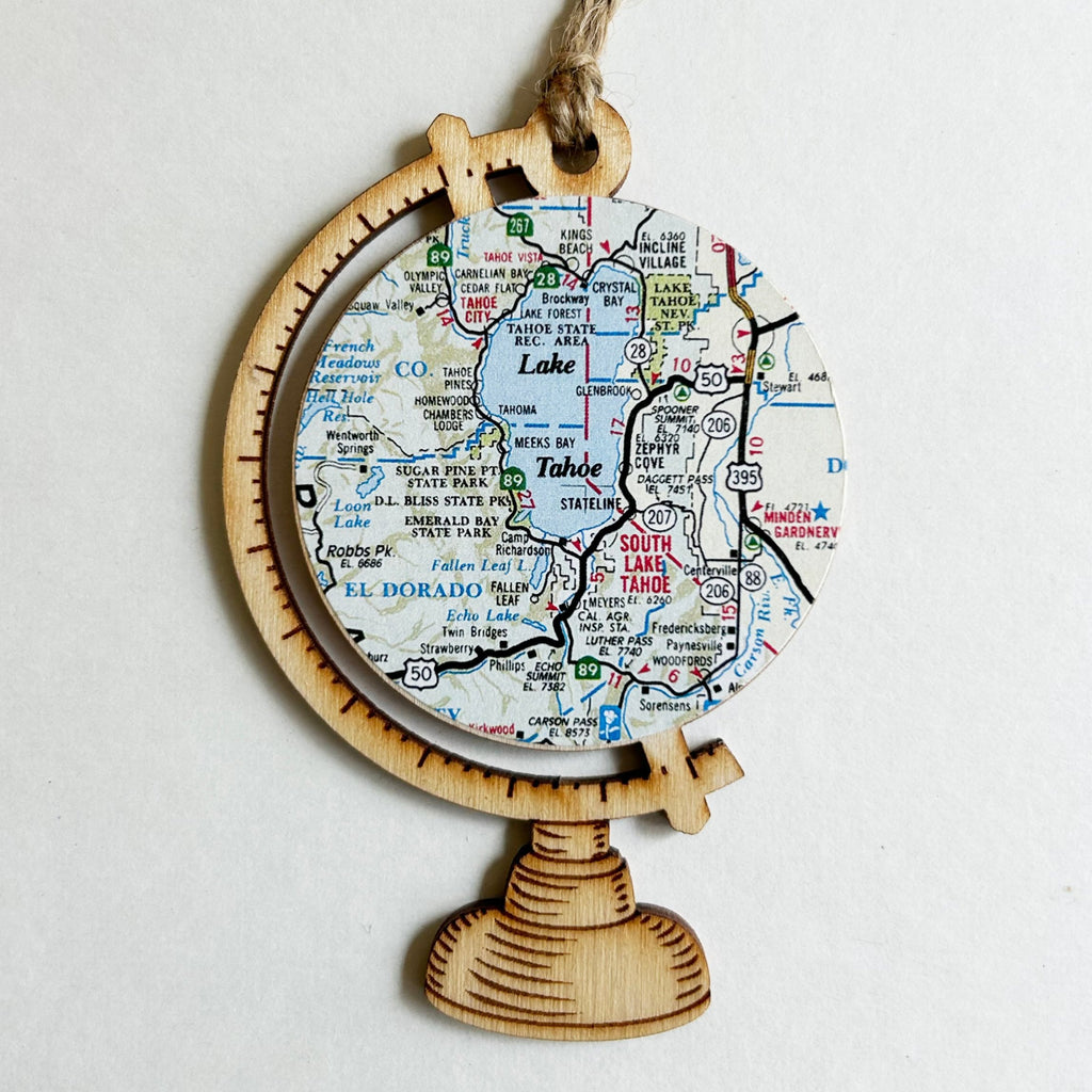 Lake Tahoe Map Globe Ornament