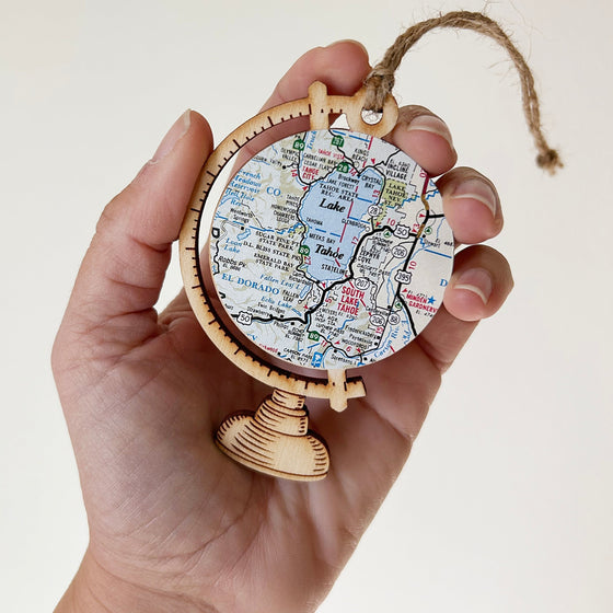 Lake Tahoe Map Globe Ornament